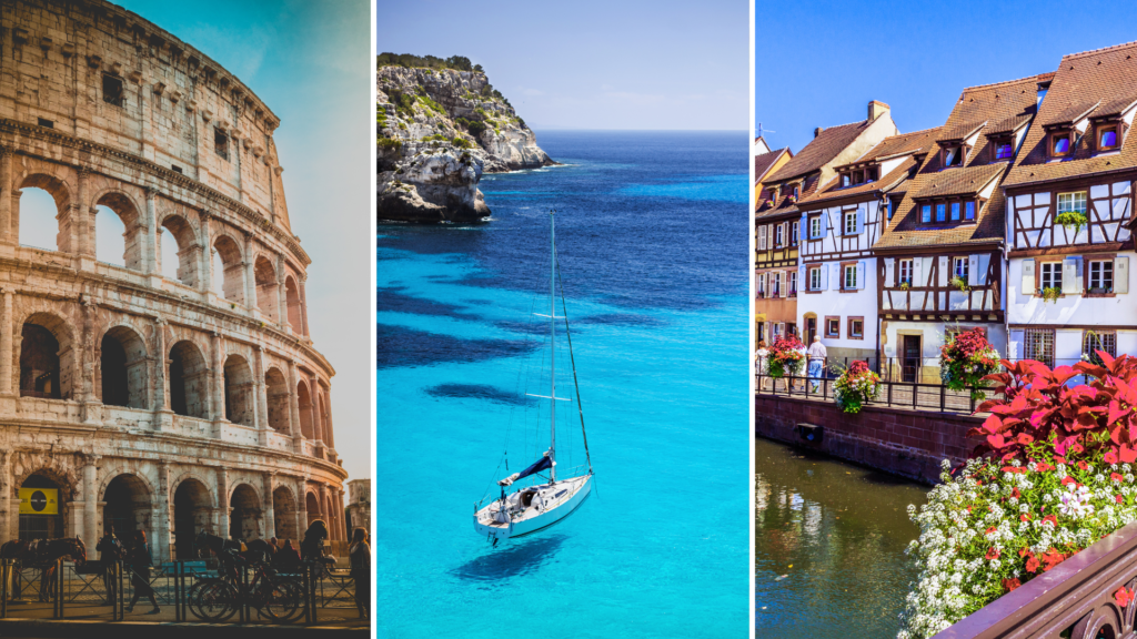 Colosseum, Mediterranean Sea, Dutch Houses on a river