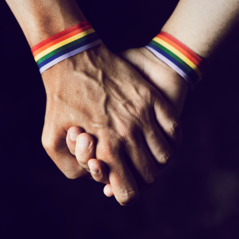 Holding Hands with Pride Rainbow Braceltes.